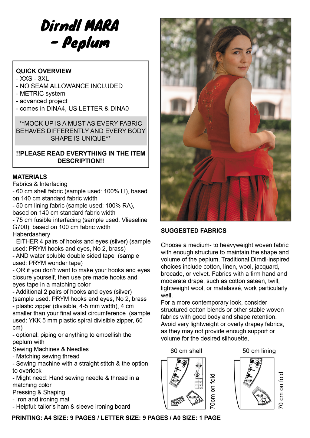PATTERN PACK - Modular Dirndl MARA - Bodice, Skirt, Peplum - THISISKACHI