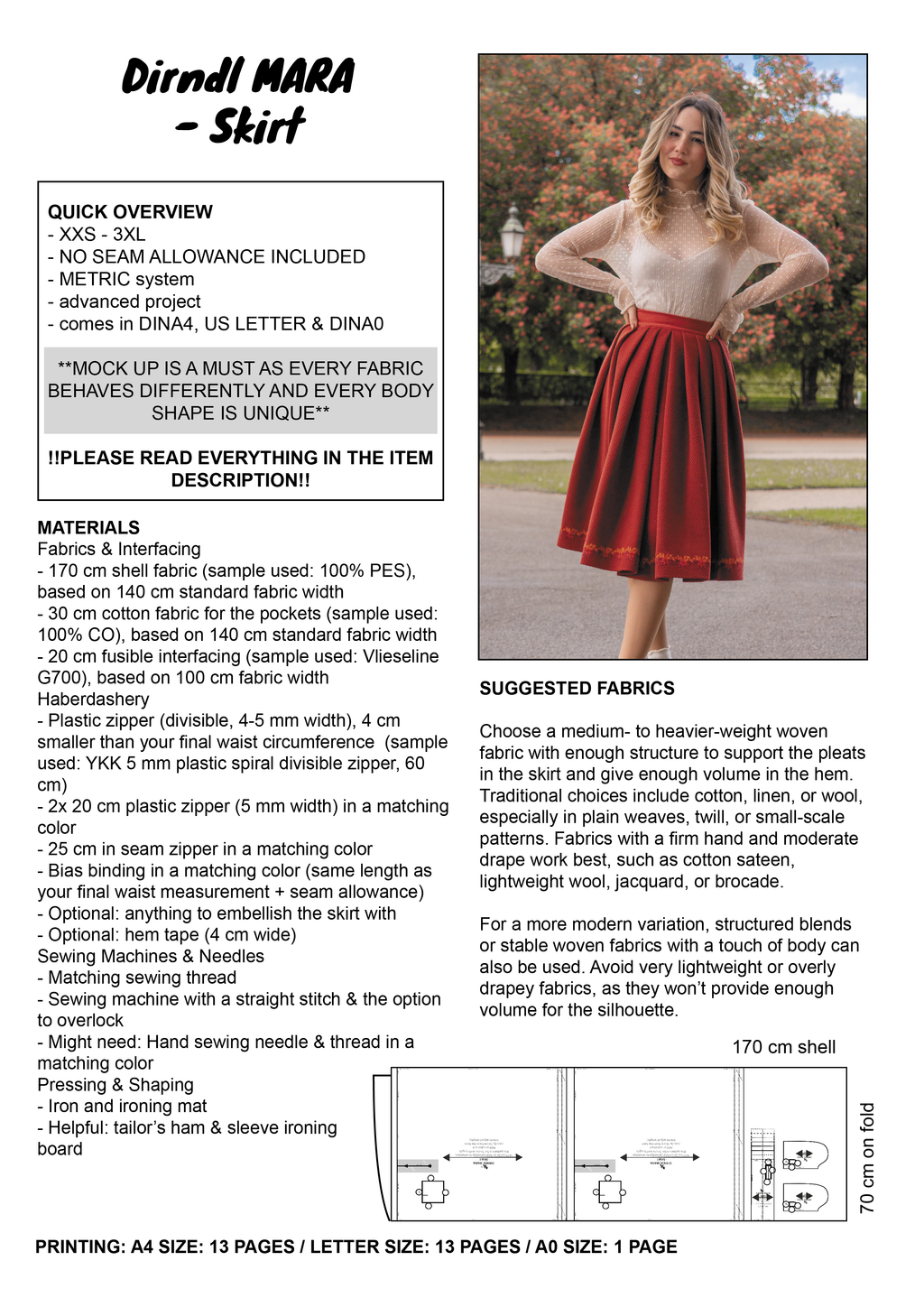 PATTERN PACK - Modular Dirndl MARA - Bodice, Skirt, Peplum - THISISKACHI