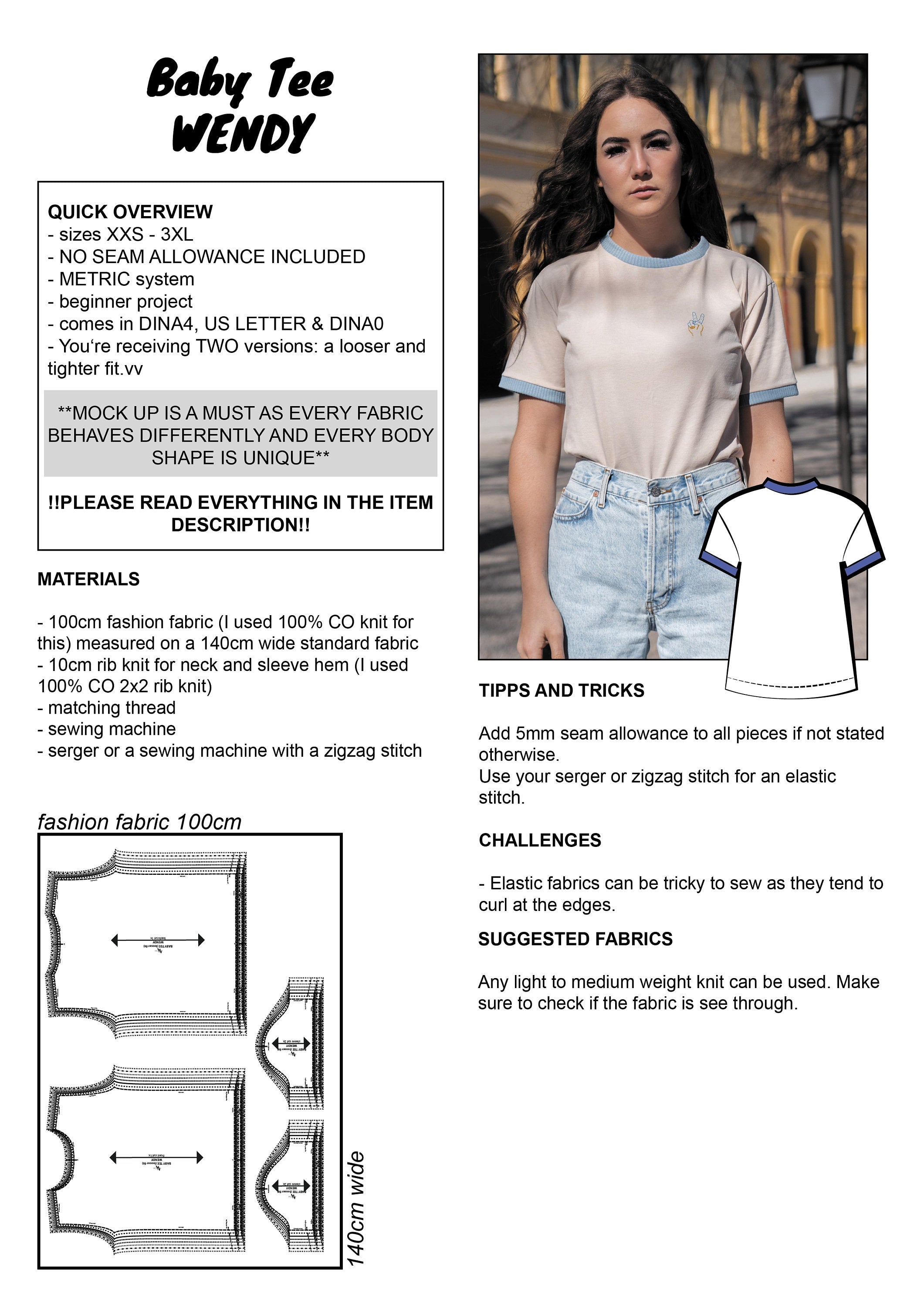 PATTERN - Baby Tee WENDY - THISISKACHI