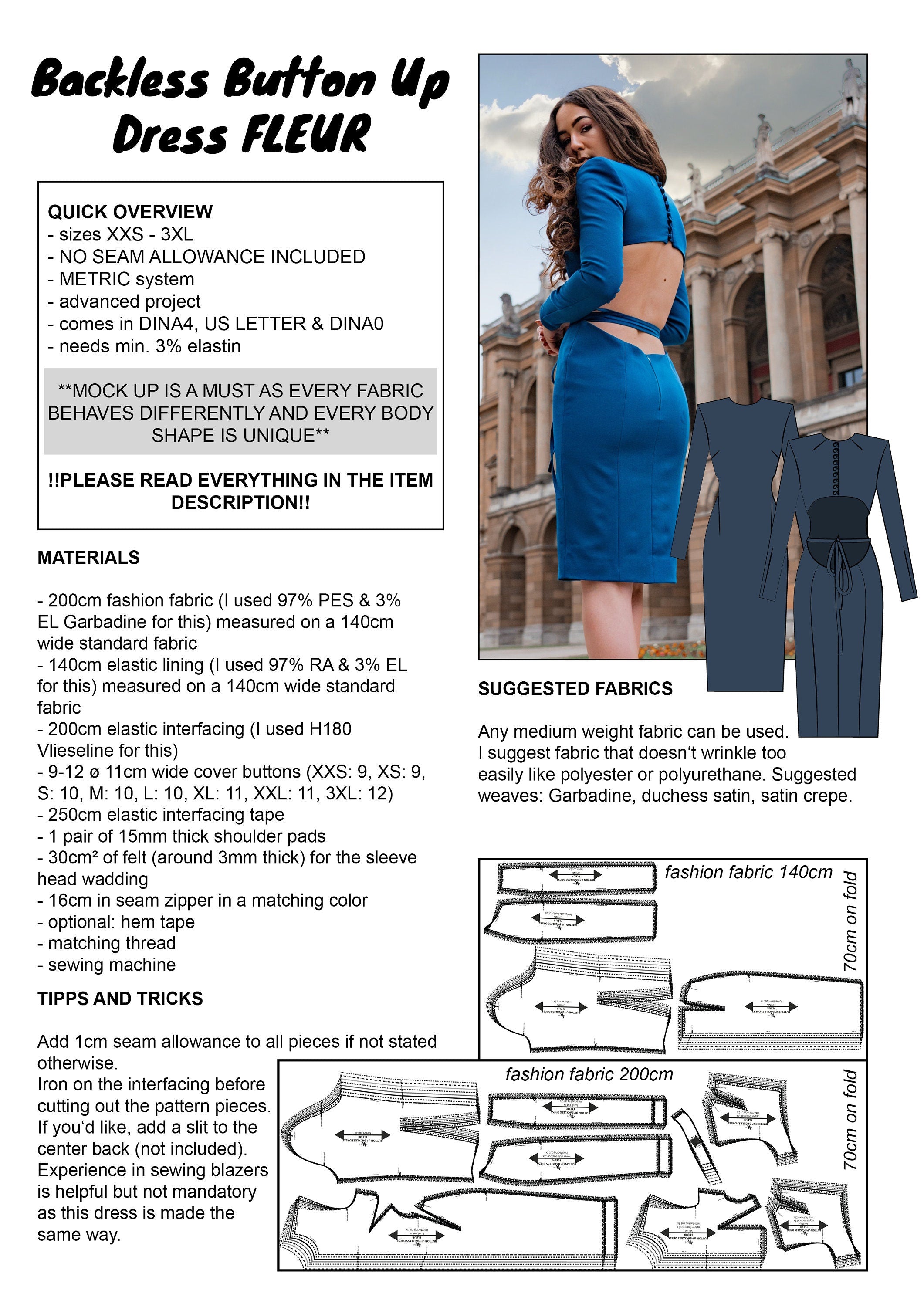 PATTERN - Backless Button Up Dress FLEUR - THISISKACHI