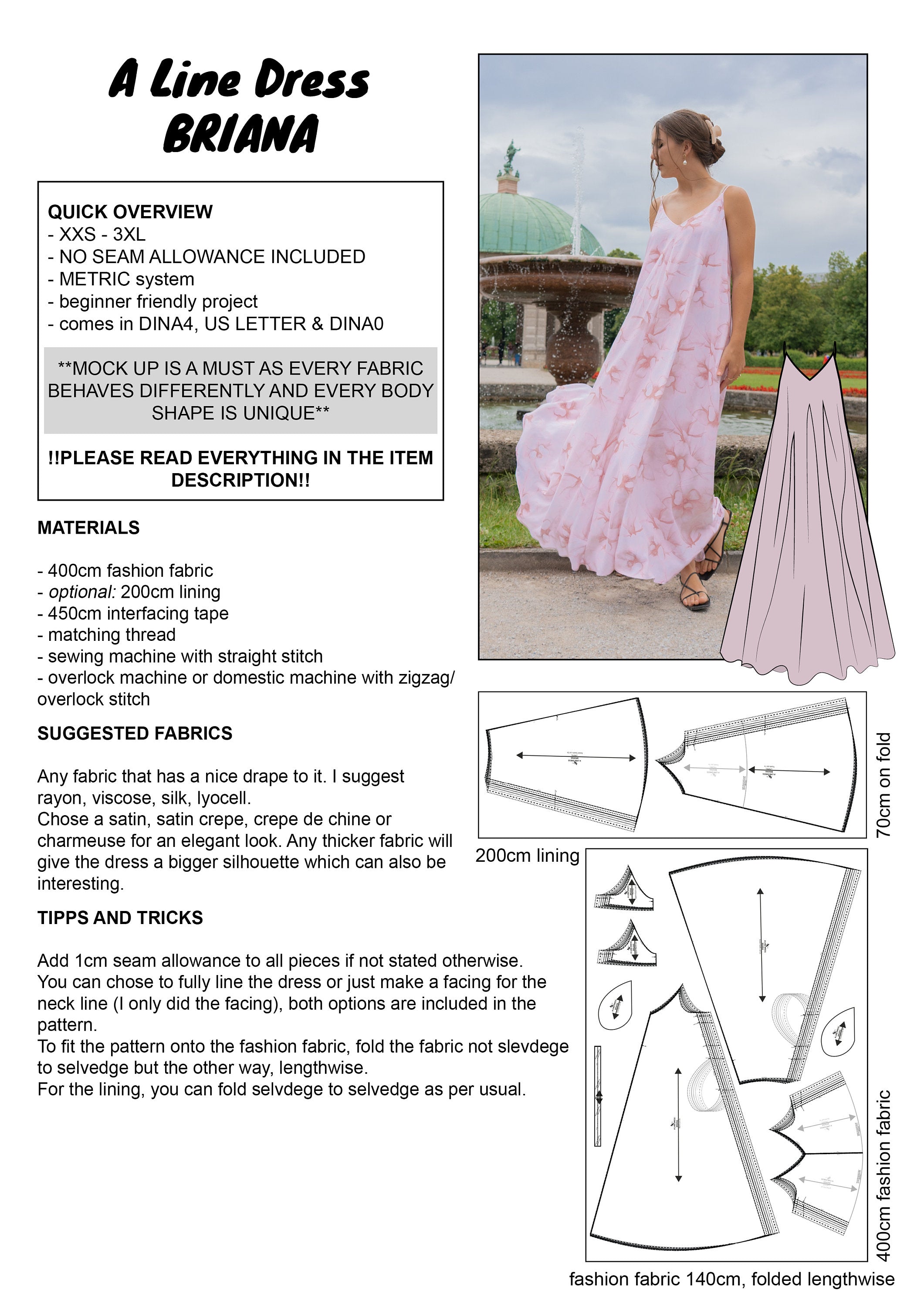 a line dress pattern tutorial Easy A-line Summer Dress Sewing Tutorial for Beginners From Scratch + Make Your Own Dress Pattern