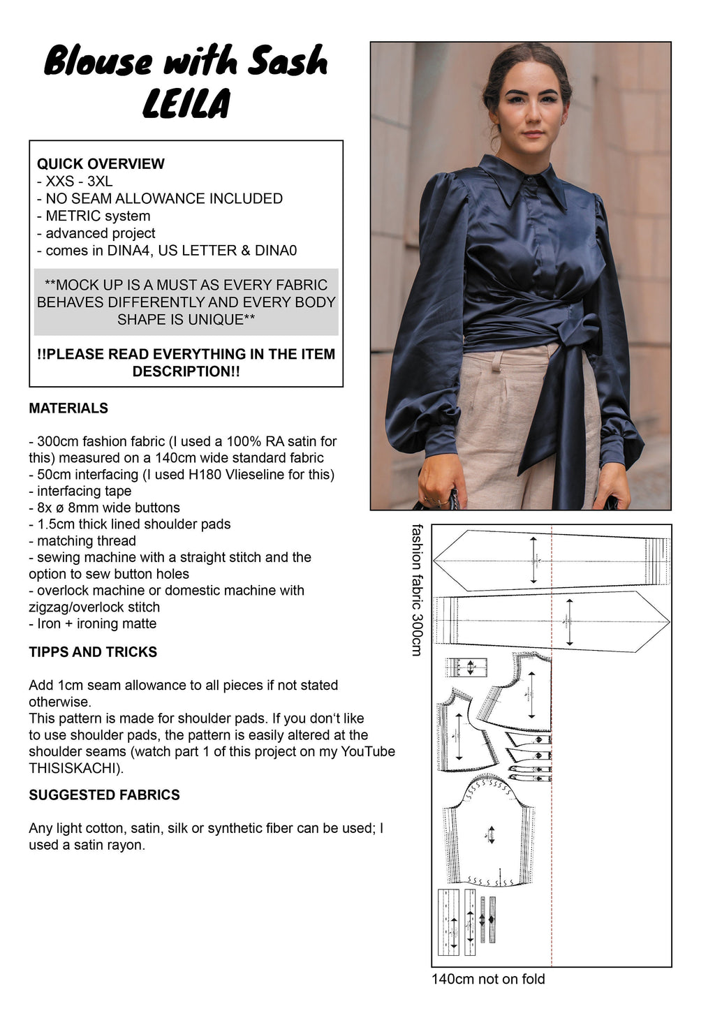PATTERN - Blouse with Sash LEILA - THISISKACHI