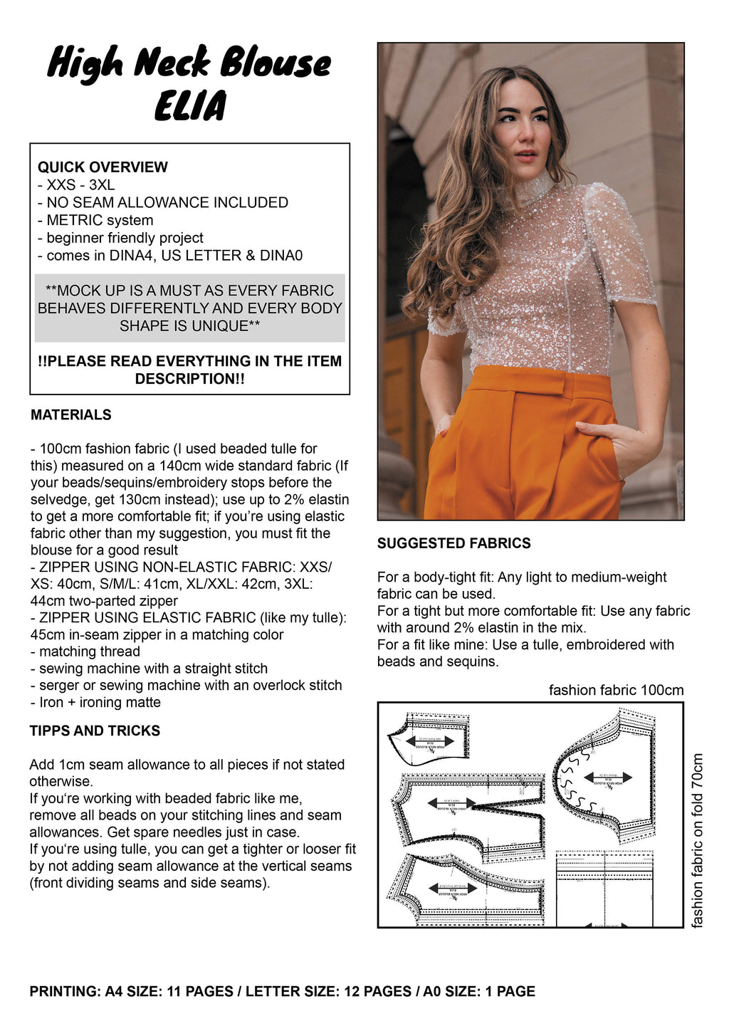 PATTERN - High Neck Blouse ELIA - THISISKACHI