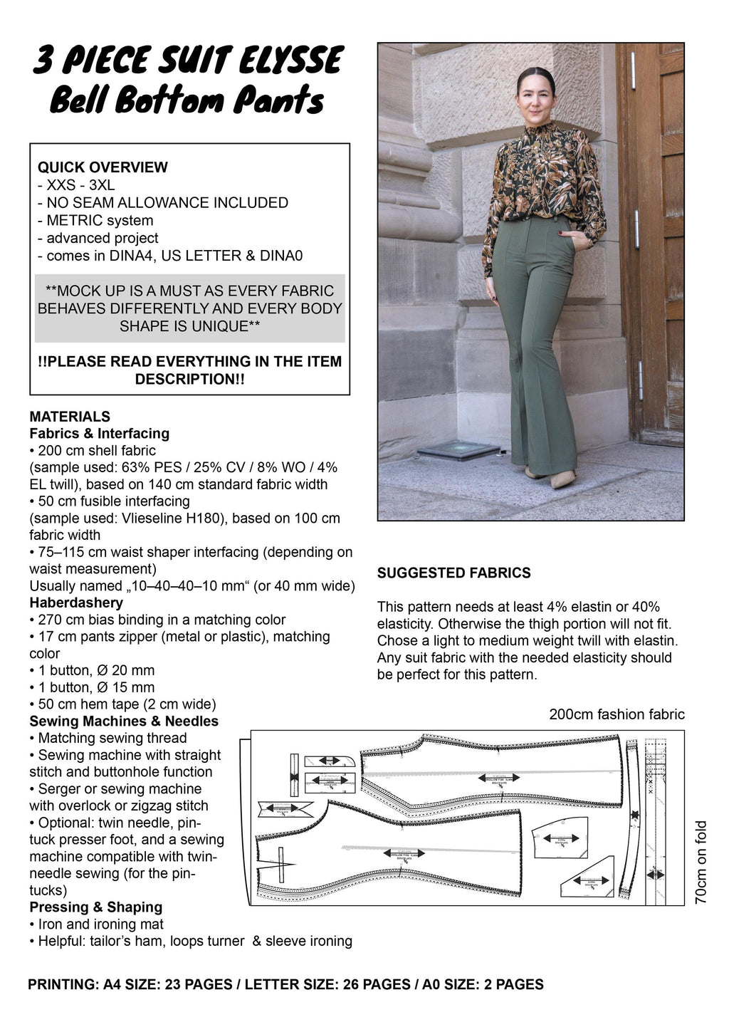 PATTERN - Bell Bottom Pants (Part of 3 Piece Suit ELYSSE) - THISISKACHI